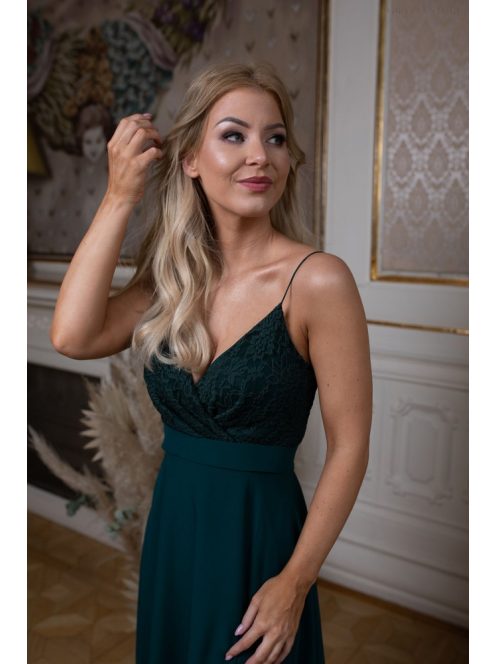 Abigél čipkované maxi šaty - tmavozelená