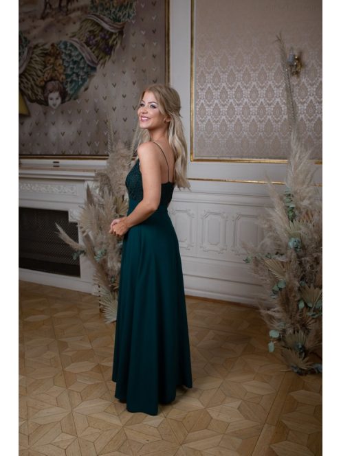 Abigél čipkované maxi šaty - tmavozelená