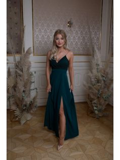 Abigél čipkované maxi šaty - tmavozelená