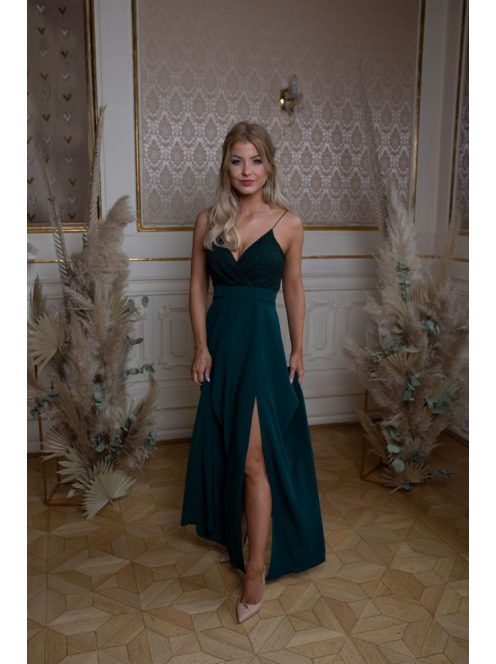 Abigél čipkované maxi šaty - tmavozelená