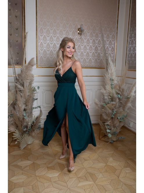 Abigél čipkované maxi šaty - tmavozelená