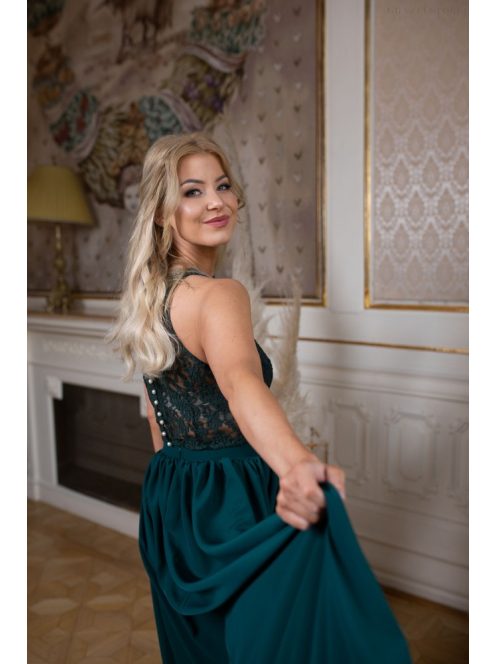 Čipkovaný crop-top - tmavozelená
