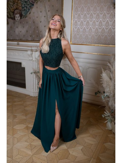 Čipkovaný crop-top - tmavozelená