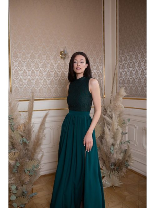 Maxi šaty s čipkovaným topom - tmavozelená