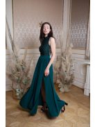 Maxi šaty s čipkovaným topom - tmavozelená