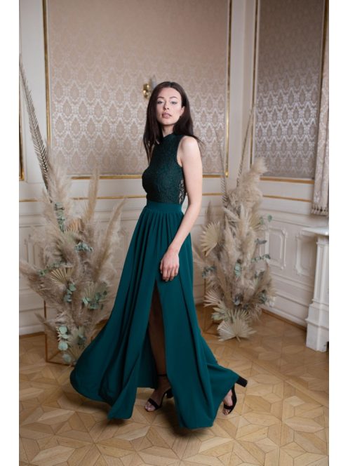 Maxi šaty s čipkovaným topom - tmavozelená