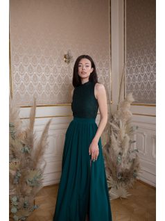 Maxi šaty s čipkovaným topom - tmavozelená