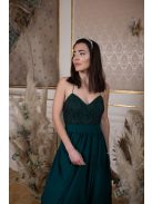 Mušelínové šaty bez chrbtovej časti s čipkovaným topom - tmavozelená