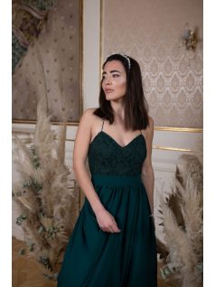   Mušelínové šaty bez chrbtovej časti s čipkovaným topom - tmavozelená