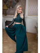 Čipkovaný top s dlhým rukávom – tmavozelený