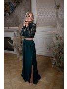 Čipkovaný top s dlhým rukávom – tmavozelený