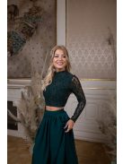 Čipkovaný top s dlhým rukávom – tmavozelený