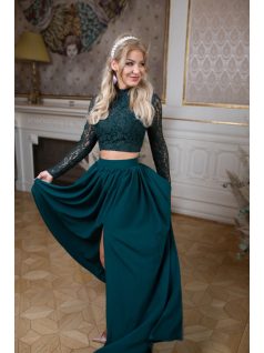 Čipkovaný top s dlhým rukávom – tmavozelený