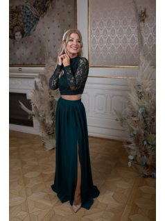 Čipkovaný top s dlhým rukávom – tmavozelený