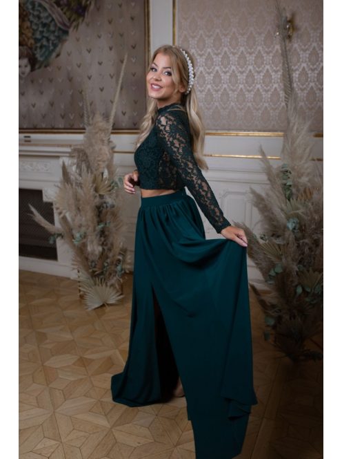 Čipkovaný top s dlhým rukávom – tmavozelený