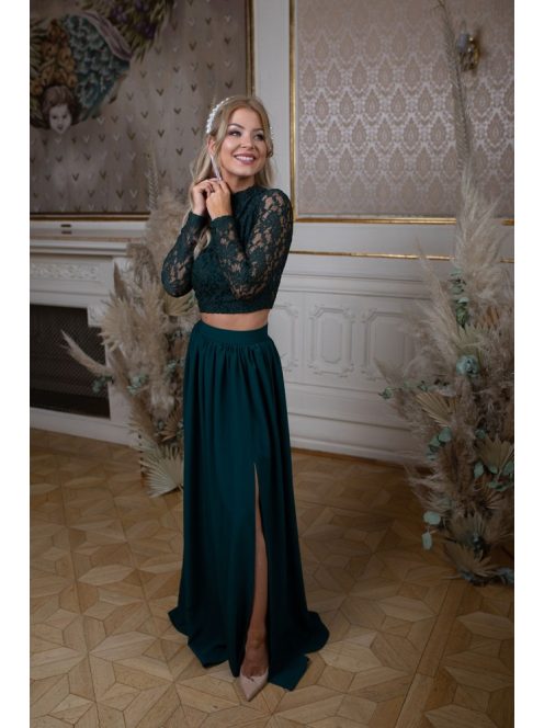 Čipkovaný top s dlhým rukávom – tmavozelený