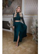 Čipkovaný top s dlhým rukávom – tmavozelený