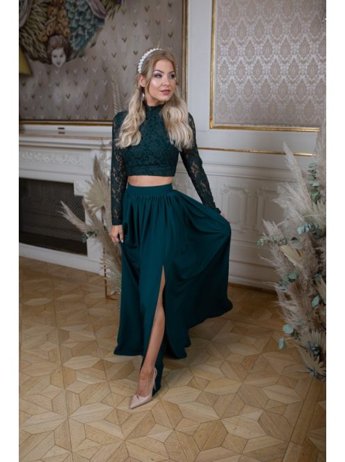 Čipkovaný top s dlhým rukávom – tmavozelený