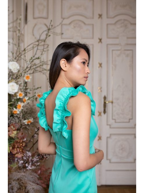 Minišaty s volánovými ramienkami - mentolová