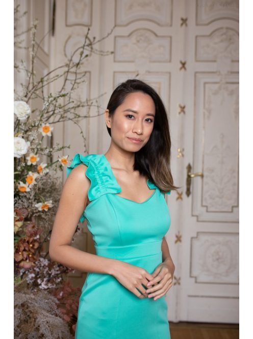 Minišaty s volánovými ramienkami - mentolová