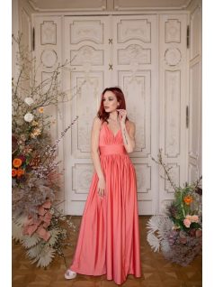 Maxi šaty s výstrihom do V - koralová