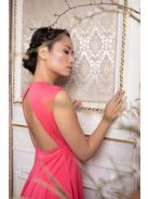 Mini šaty bez chrbtovej časti, so skladanou sukňou - koralová