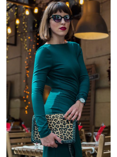 Úzke midi šaty vzadu strihané do tvaru V - zelené