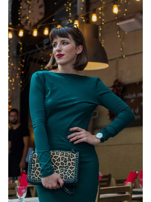 Úzke midi šaty vzadu strihané do tvaru V - zelené