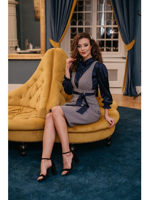 Sassy - Modro-sivé vzorované zásterové šaty