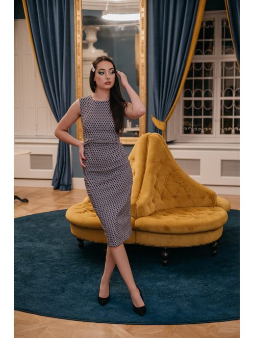 Dressy - Modro-sivé vzorované úzke šaty