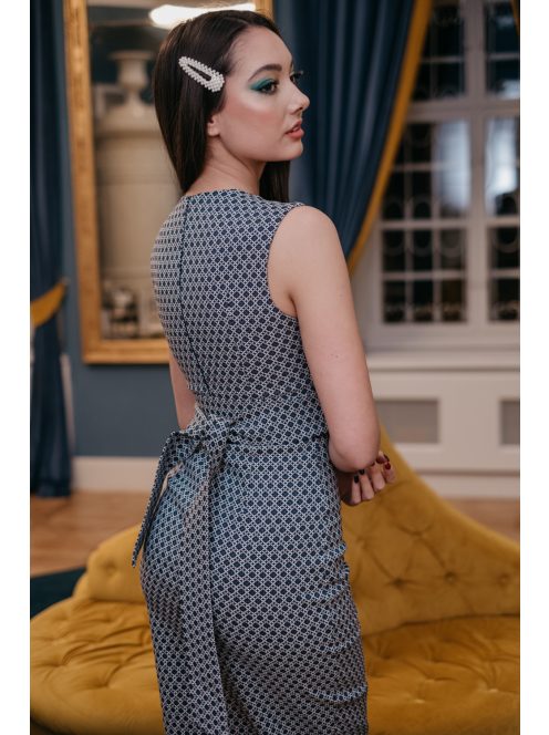Dressy - Modro-sivé vzorované úzke šaty