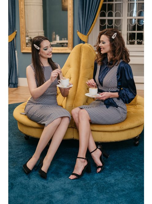 Dressy - Modro-sivé vzorované úzke šaty