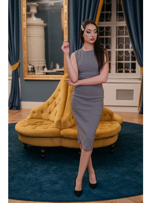 Dressy - Modro-sivé vzorované úzke šaty