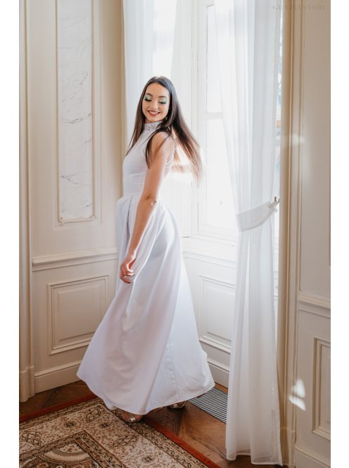 Hackly - biele maxi šaty,  bez rukávov s čipkovaným chrbtom