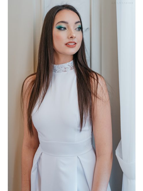 Hackly - biele maxi šaty,  bez rukávov s čipkovaným chrbtom