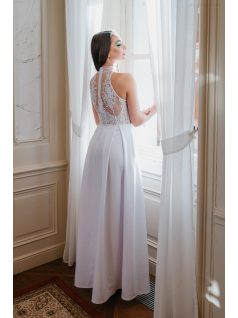   Hackly - biele maxi šaty,  bez rukávov s čipkovaným chrbtom