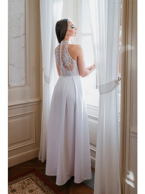 Hackly - biele maxi šaty,  bez rukávov s čipkovaným chrbtom