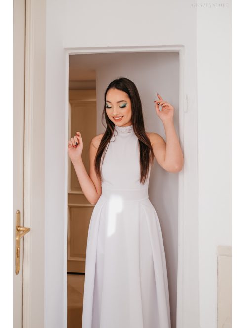 Hackly - biele maxi šaty,  bez rukávov s čipkovaným chrbtom