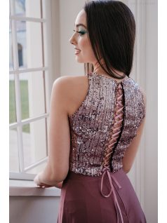 Shiny top - staroružový crop top s čipkou a flitrami