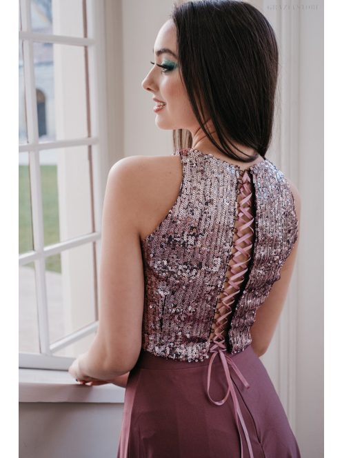 Shiny top - staroružový crop top s čipkou a flitrami