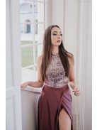 Shiny top - staroružový crop top s čipkou a flitrami