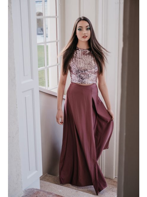 Shiny top - staroružový crop top s čipkou a flitrami