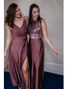 Shiny top - staroružový crop top s čipkou a flitrami