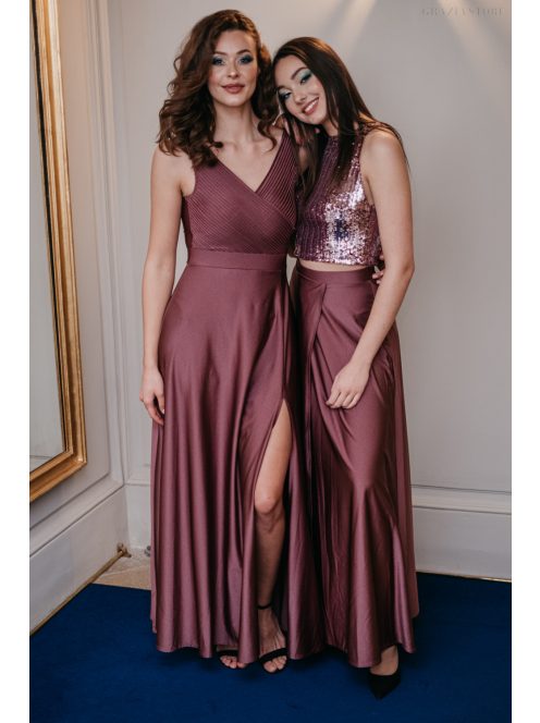 Shiny top - staroružový crop top s čipkou a flitrami