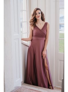   Gracious – staroružové maxi šaty, s prekladaným a rebrovaným dekoltom