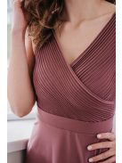 Gracious – staroružové maxi šaty, s prekladaným a rebrovaným dekoltom