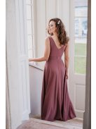 Gracious – staroružové maxi šaty, s prekladaným a rebrovaným dekoltom