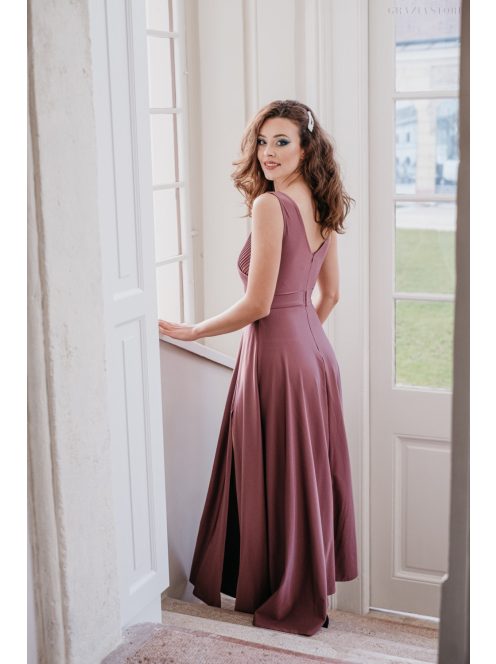 Gracious – staroružové maxi šaty, s prekladaným a rebrovaným dekoltom