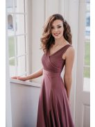 Gracious – staroružové maxi šaty, s prekladaným a rebrovaným dekoltom