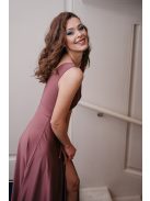 Gracious – staroružové maxi šaty, s prekladaným a rebrovaným dekoltom